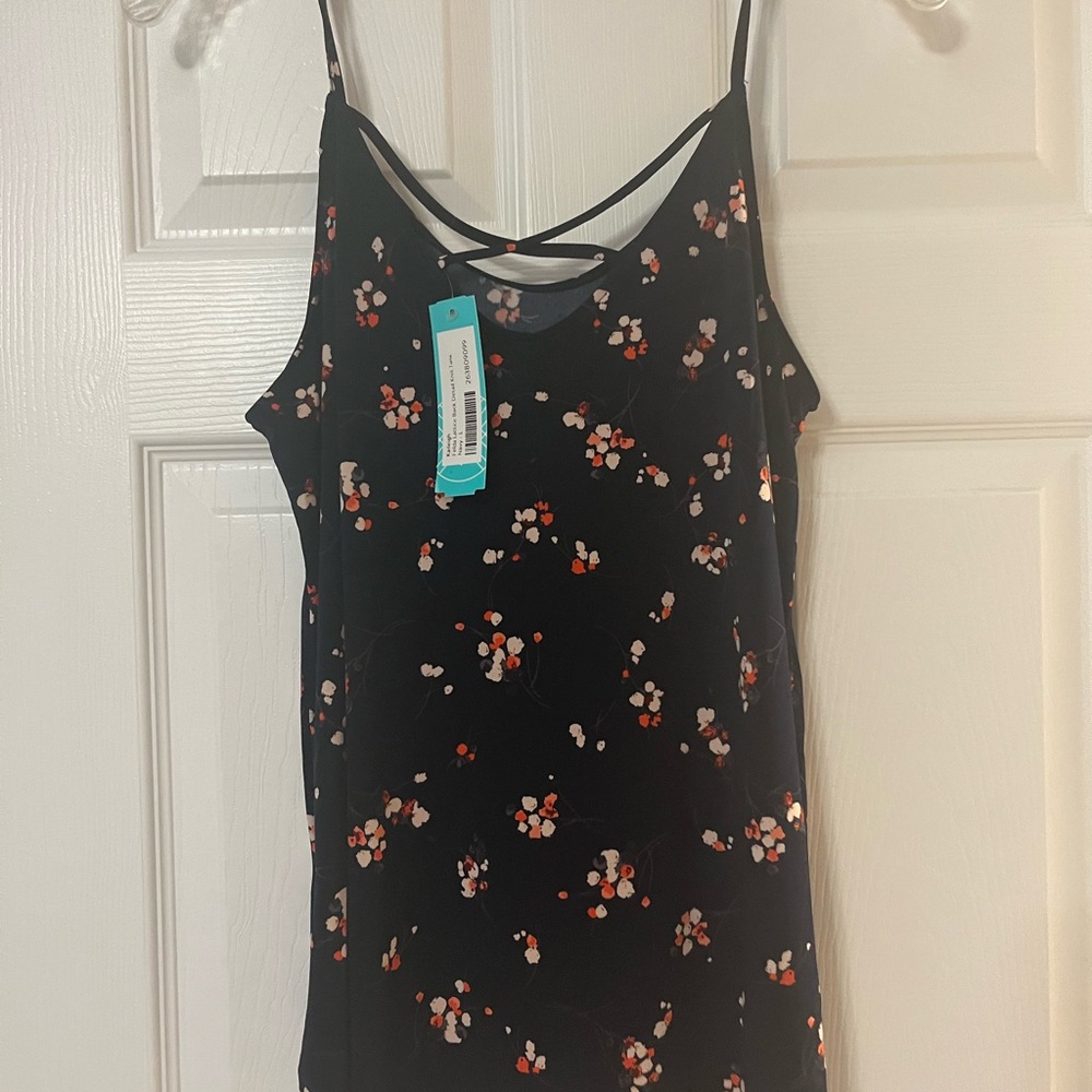 Kaileigh Black Camisole Fitted Spaghetti Straps Floral Design